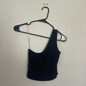 Women’s Black Off-the-Shoulder Ribbed Cropped Tank